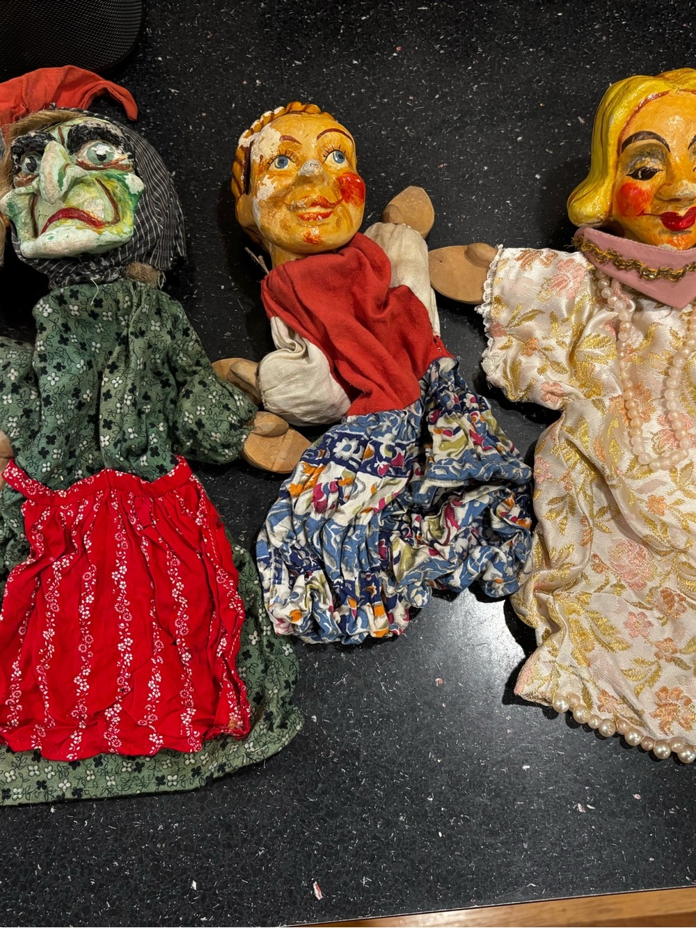 7 Handmade OLD unique Puppet Set wood& Fabric Characters - Largely may be German